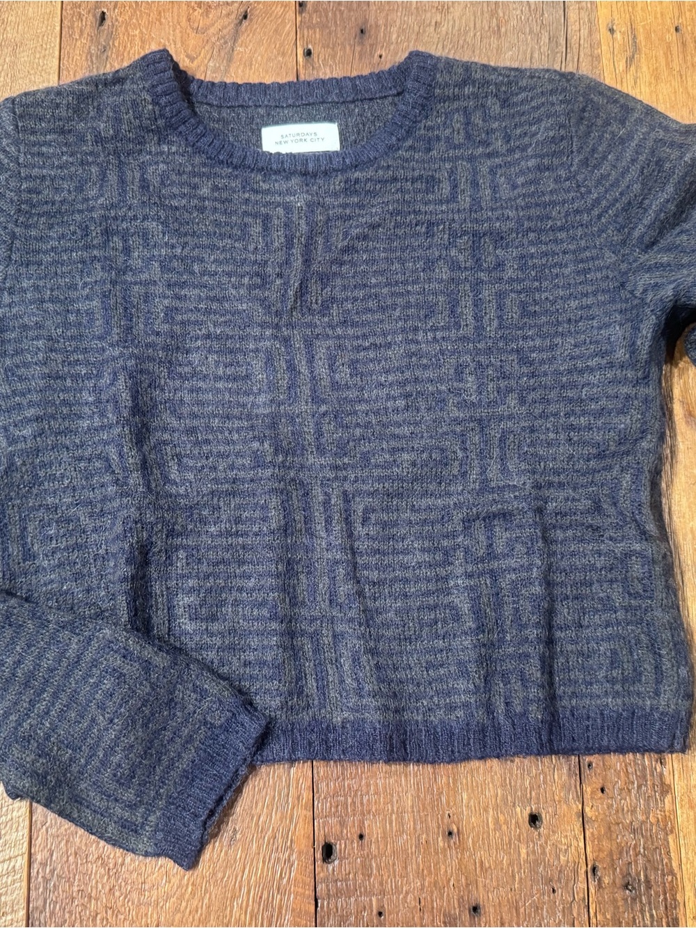 Saturdays New York City Navy & Charcoal Geometric Crewneck Sweater